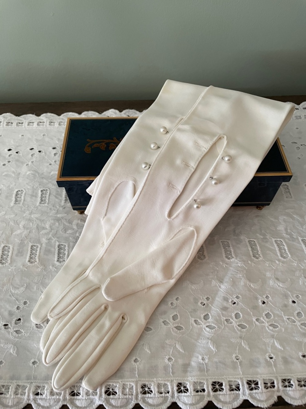 Elegant Satin Opera Gloves with Pearl Buttons